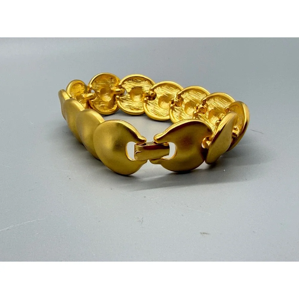 Vintage Craft ROund Disk Link Bracelet Matt Brushed Gold Tone Domed Art Deco